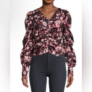 Sandro Paris Puff Sleeve Pink Abstract Print Blouse - Size S?